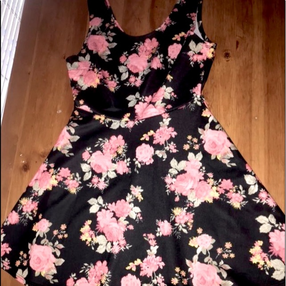 Black Floral Flared Dress